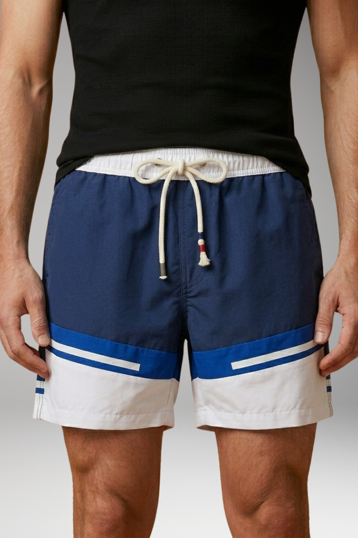 Men's Swim Trunks with Patchwork Design and Elastic Waistband