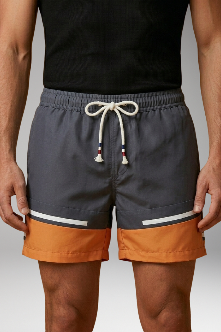 Men's Swim Trunks with Patchwork Design and Elastic Waistband