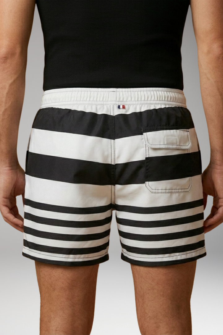 Men's Swim Trunks with Patchwork Design and Elastic Waistband