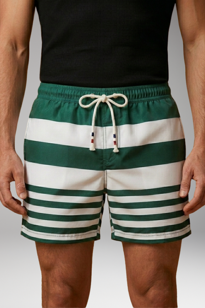 Men's Swim Trunks with Patchwork Design and Elastic Waistband