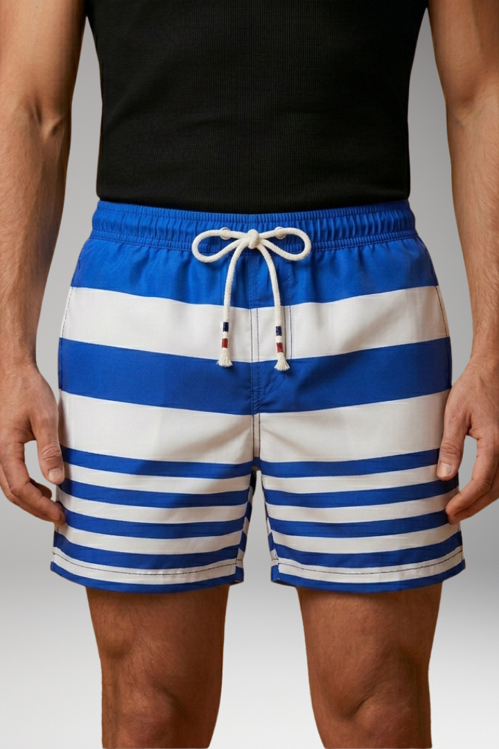 Men's Swim Trunks with Patchwork Design and Elastic Waistband