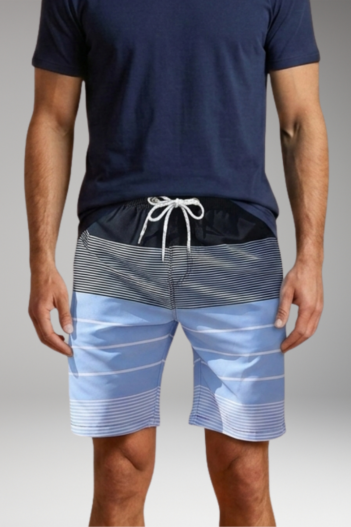 Men's Swim Trunks with Striped Pattern and Elastic Waistband