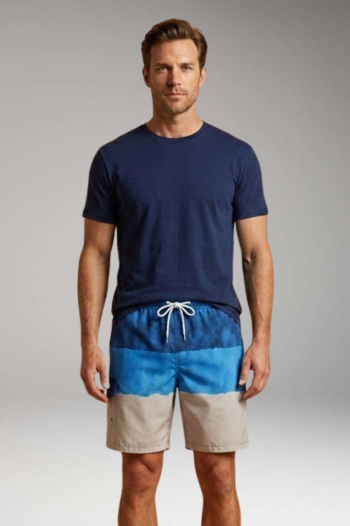 Men's Swim Trunks with Striped Pattern and Elastic Waistband