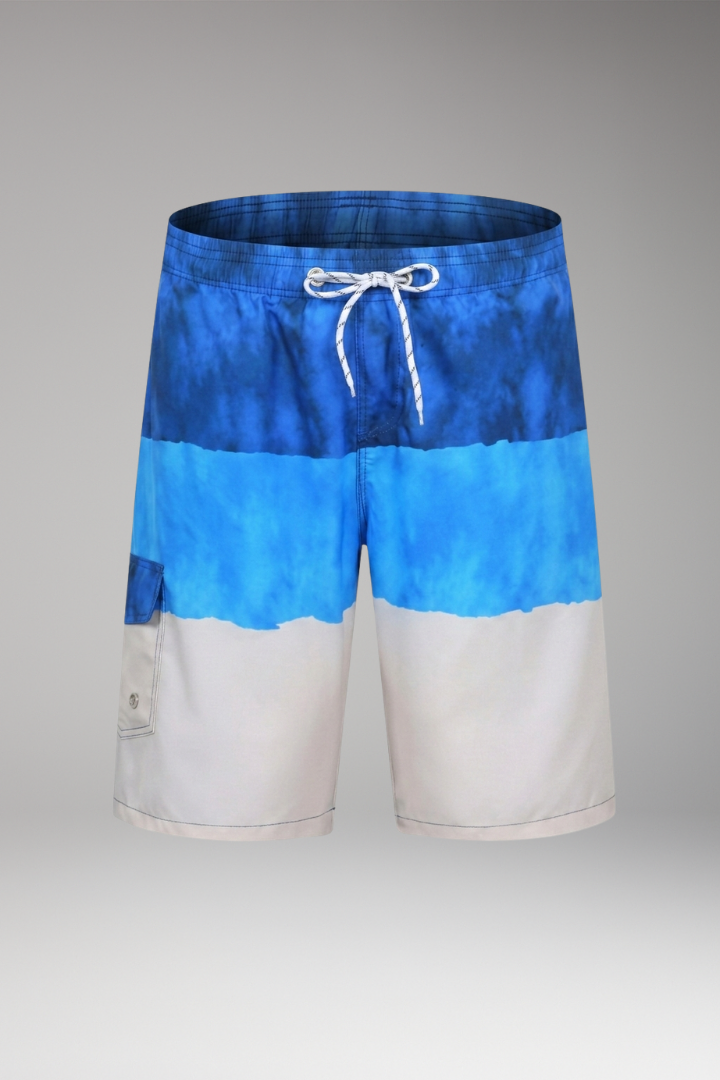 Men's Swim Trunks with Striped Pattern and Elastic Waistband