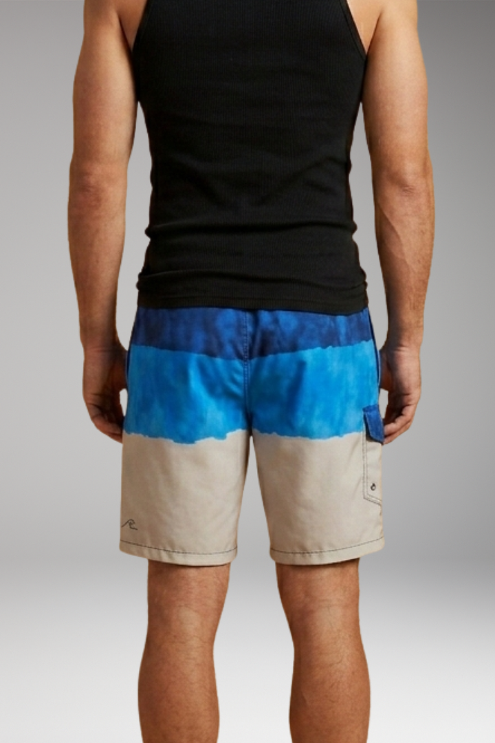 Men's Swim Trunks with Striped Pattern and Elastic Waistband