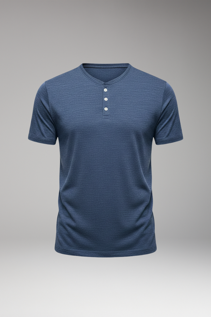 Men's T-Shirt with Button Placket and Relaxed Fit