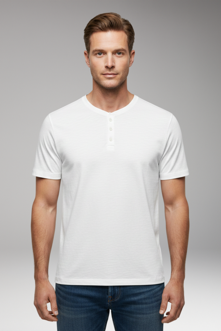 Men's T-Shirt with Button Placket and Relaxed Fit