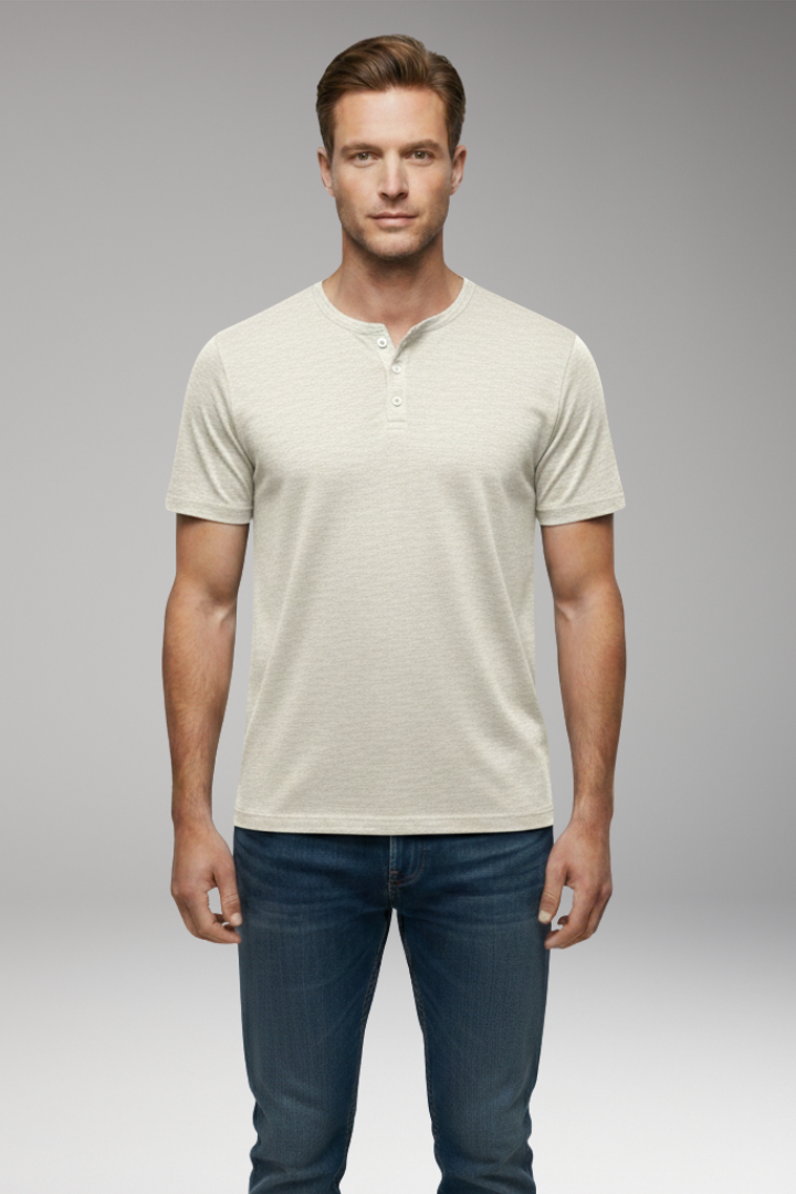 Men's T-Shirt with Button Placket and Relaxed Fit