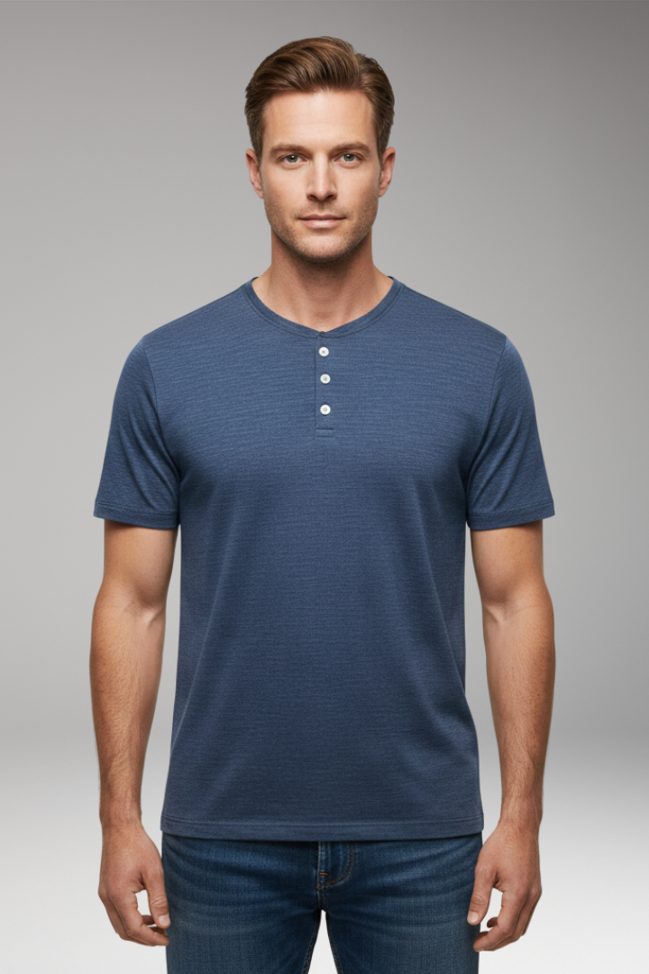 Men's T-Shirt with Button Placket and Relaxed Fit