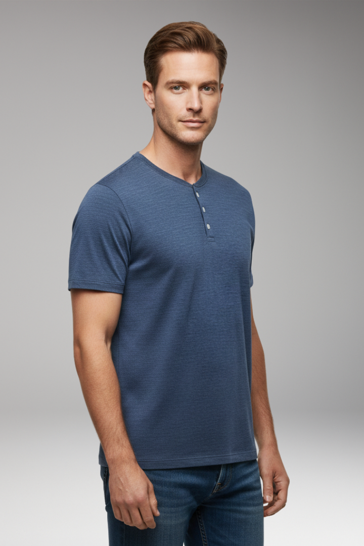 Men's T-Shirt with Button Placket and Relaxed Fit