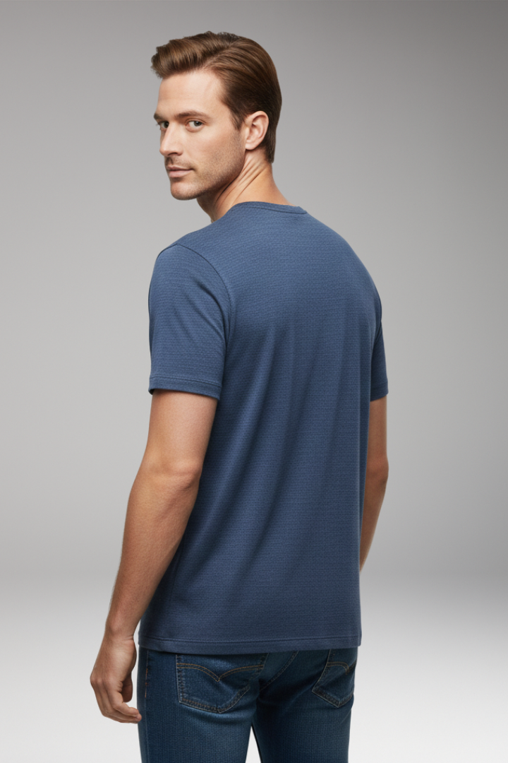 Men's T-Shirt with Button Placket and Relaxed Fit