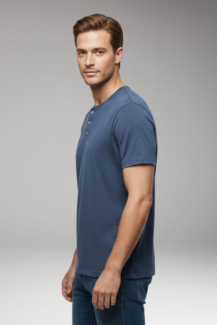 Men's T-Shirt with Button Placket and Relaxed Fit