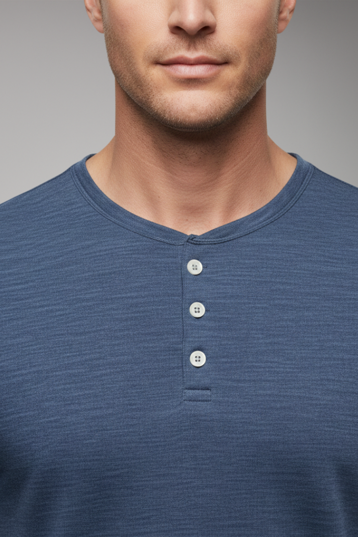 Men's T-Shirt with Button Placket and Relaxed Fit