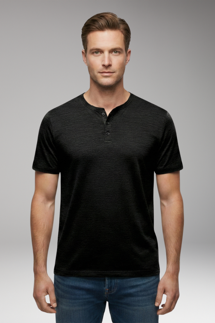 Men's T-Shirt with Button Placket and Relaxed Fit