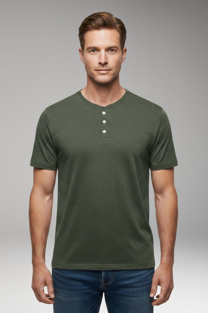 Men's T-Shirt with Button Placket and Relaxed Fit