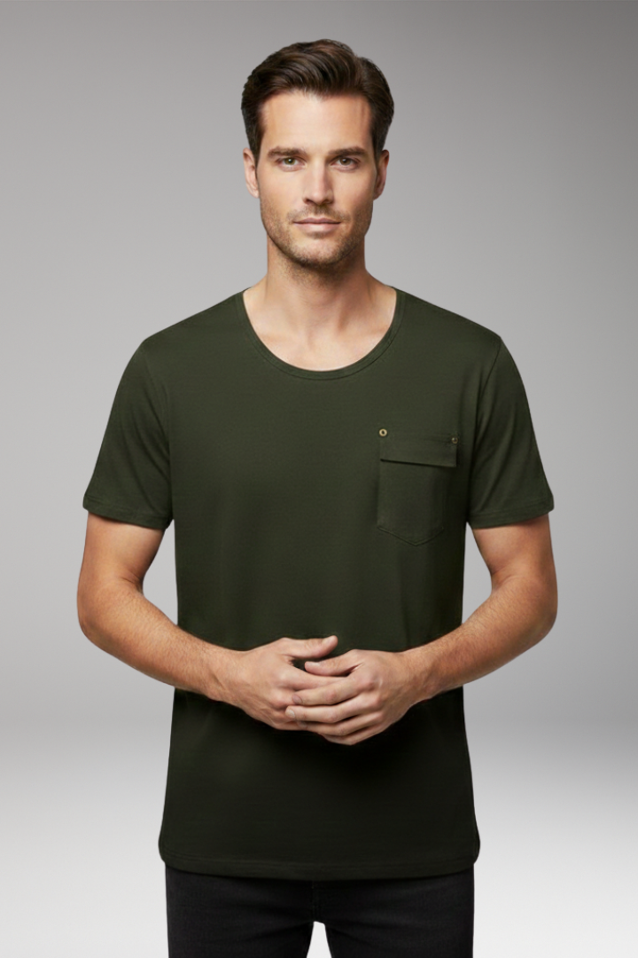 Men's T-Shirt with Chest Pocket and Round Neck