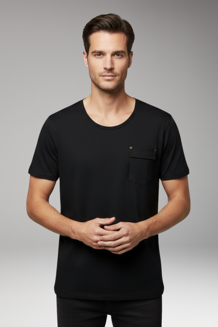 Men's T-Shirt with Chest Pocket and Round Neck