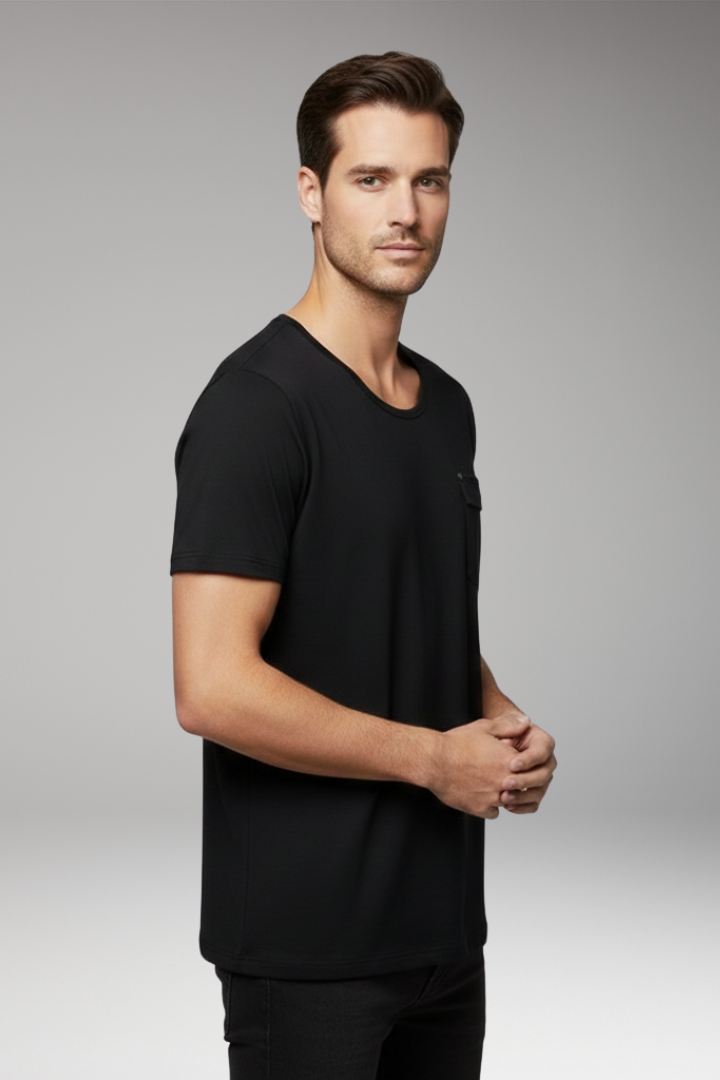 Men's T-Shirt with Chest Pocket and Round Neck