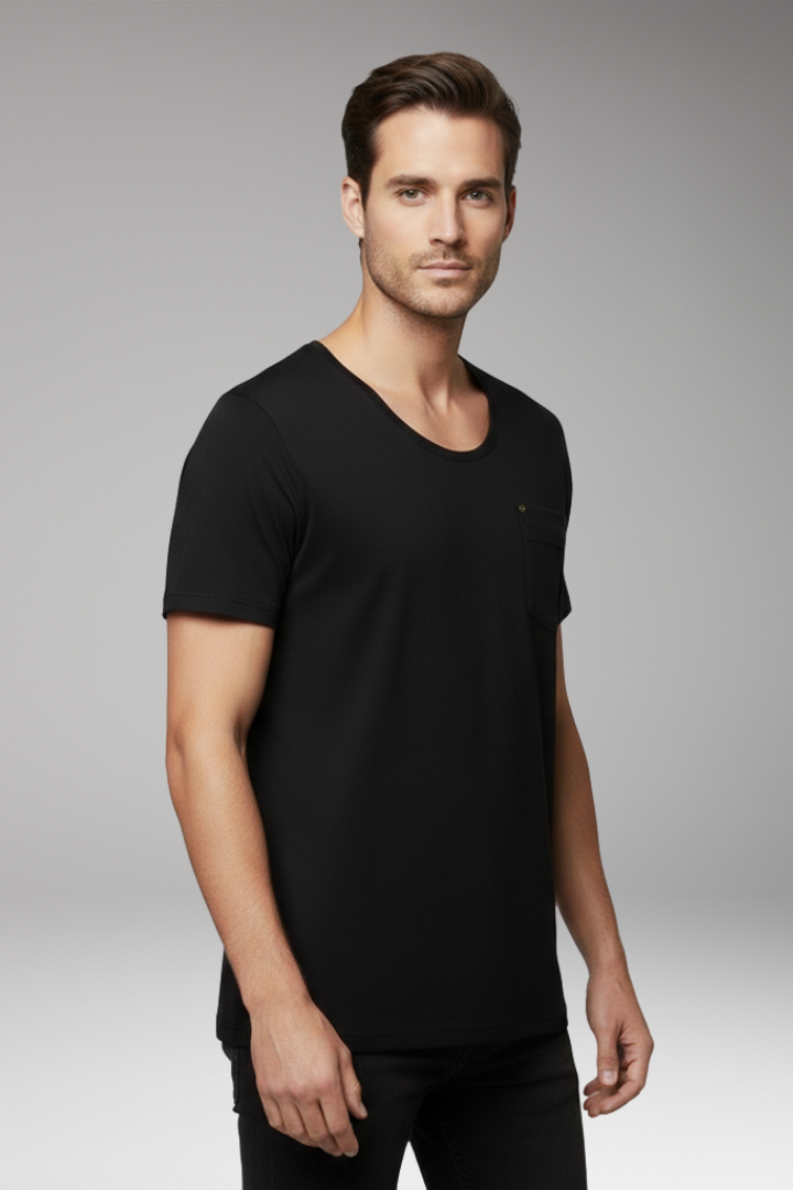 Men's T-Shirt with Chest Pocket and Round Neck