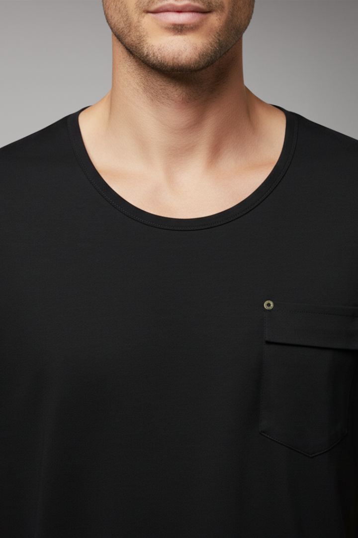 Men's T-Shirt with Chest Pocket and Round Neck