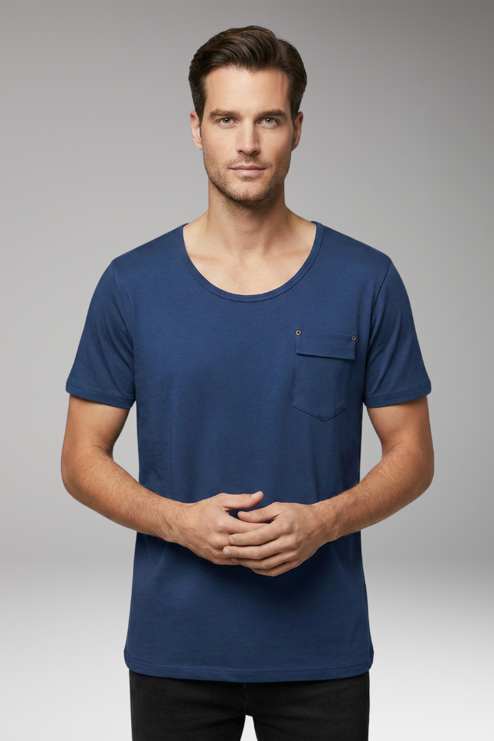 Men's T-Shirt with Chest Pocket and Round Neck