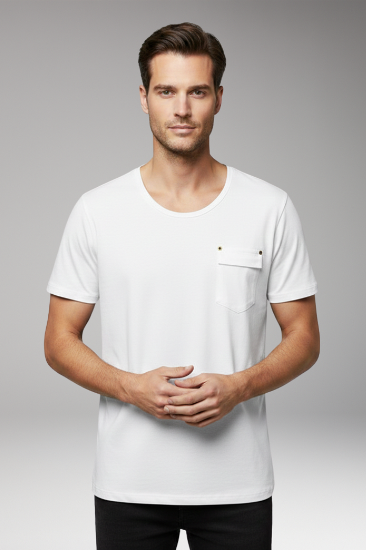 Men's T-Shirt with Chest Pocket and Round Neck