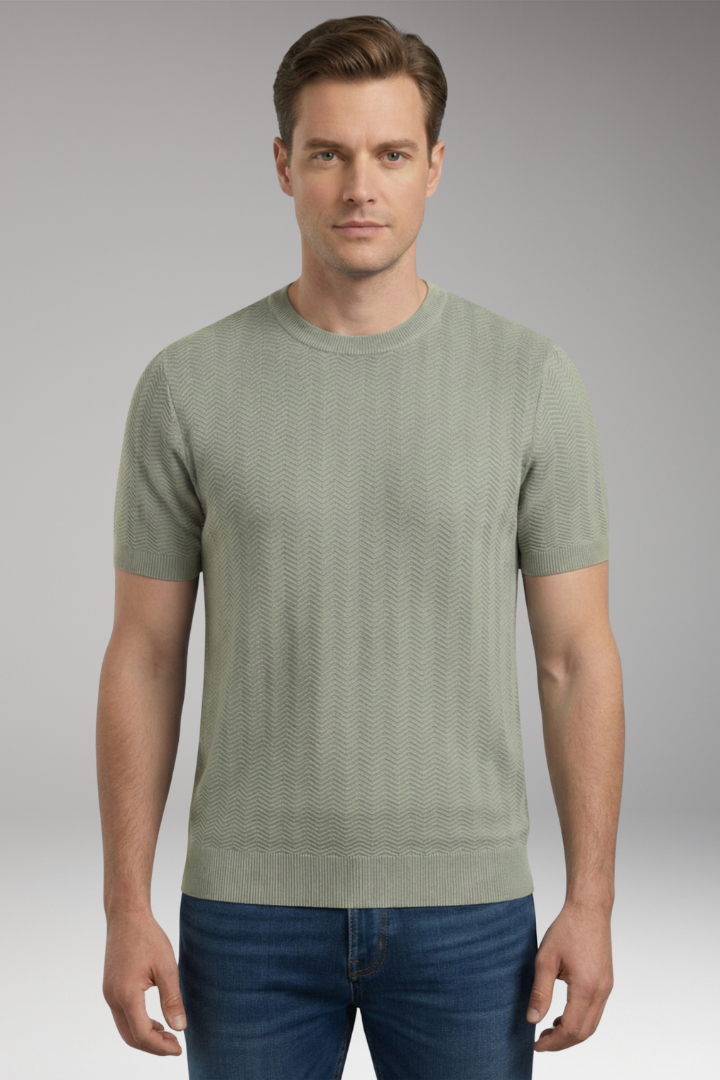 Men's T-Shirt with Crew Neck and Wave Pattern