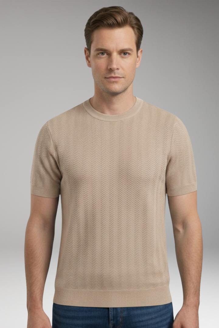 Men's T-Shirt with Crew Neck and Wave Pattern