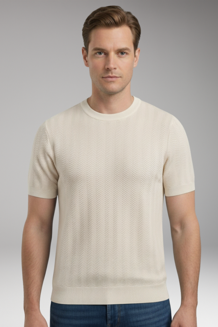 Men's T-Shirt with Crew Neck and Wave Pattern