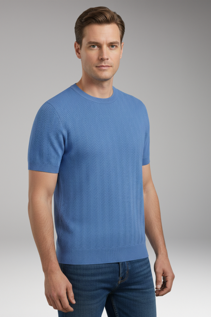 Men's T-Shirt with Crew Neck and Wave Pattern