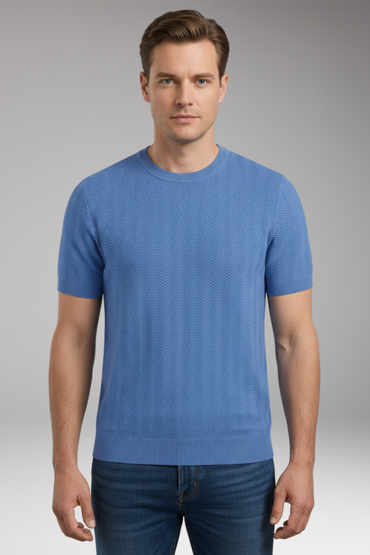 Men's T-Shirt with Crew Neck and Wave Pattern