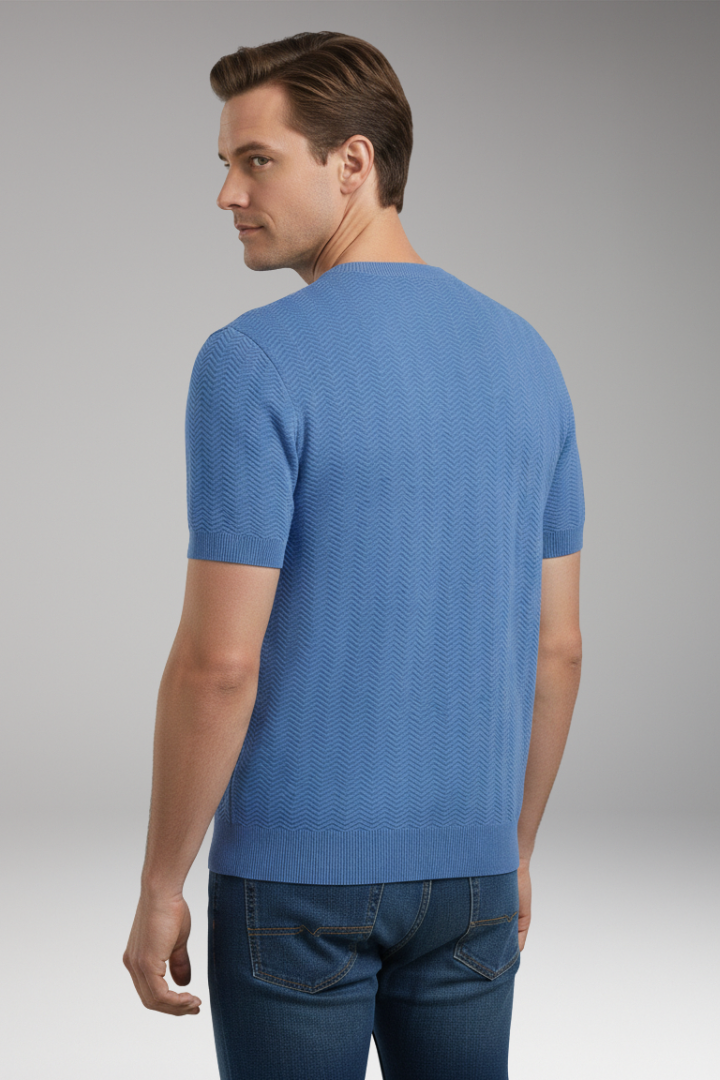 Men's T-Shirt with Crew Neck and Wave Pattern