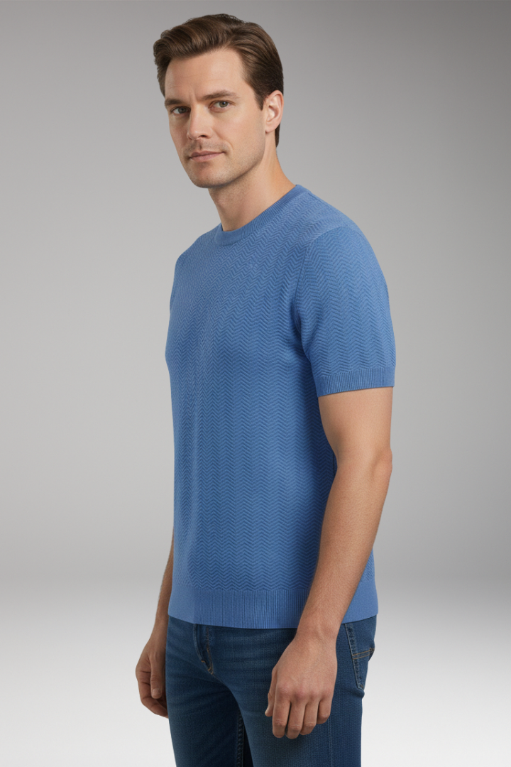 Men's T-Shirt with Crew Neck and Wave Pattern