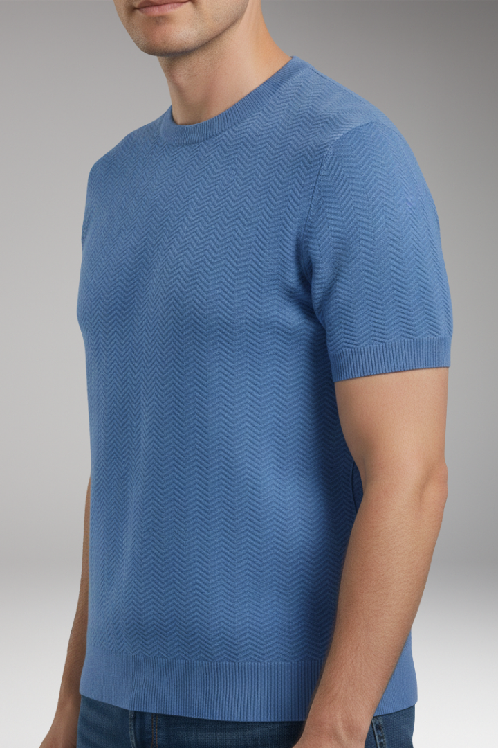 Men's T-Shirt with Crew Neck and Wave Pattern