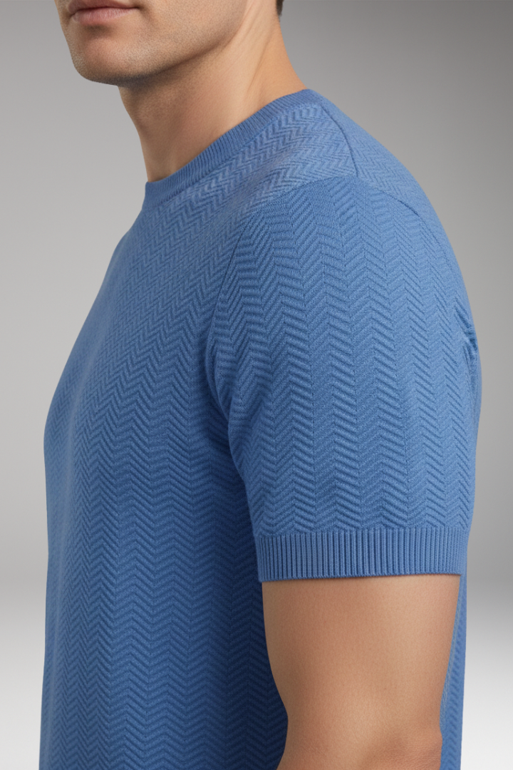 Men's T-Shirt with Crew Neck and Wave Pattern