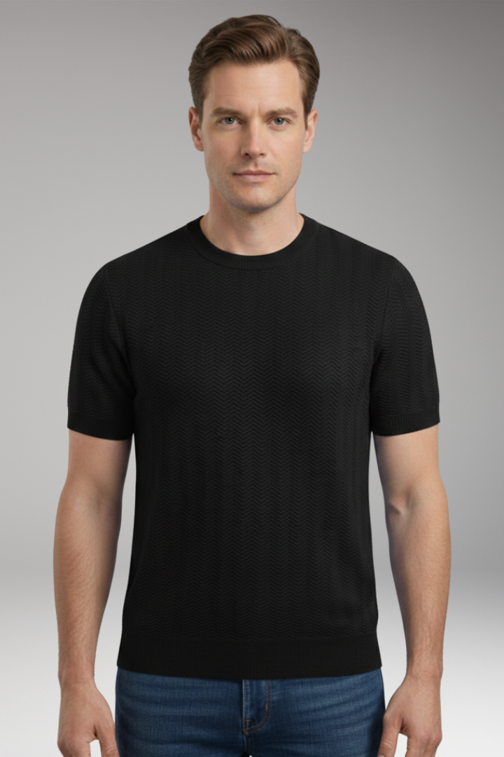 Men's T-Shirt with Crew Neck and Wave Pattern