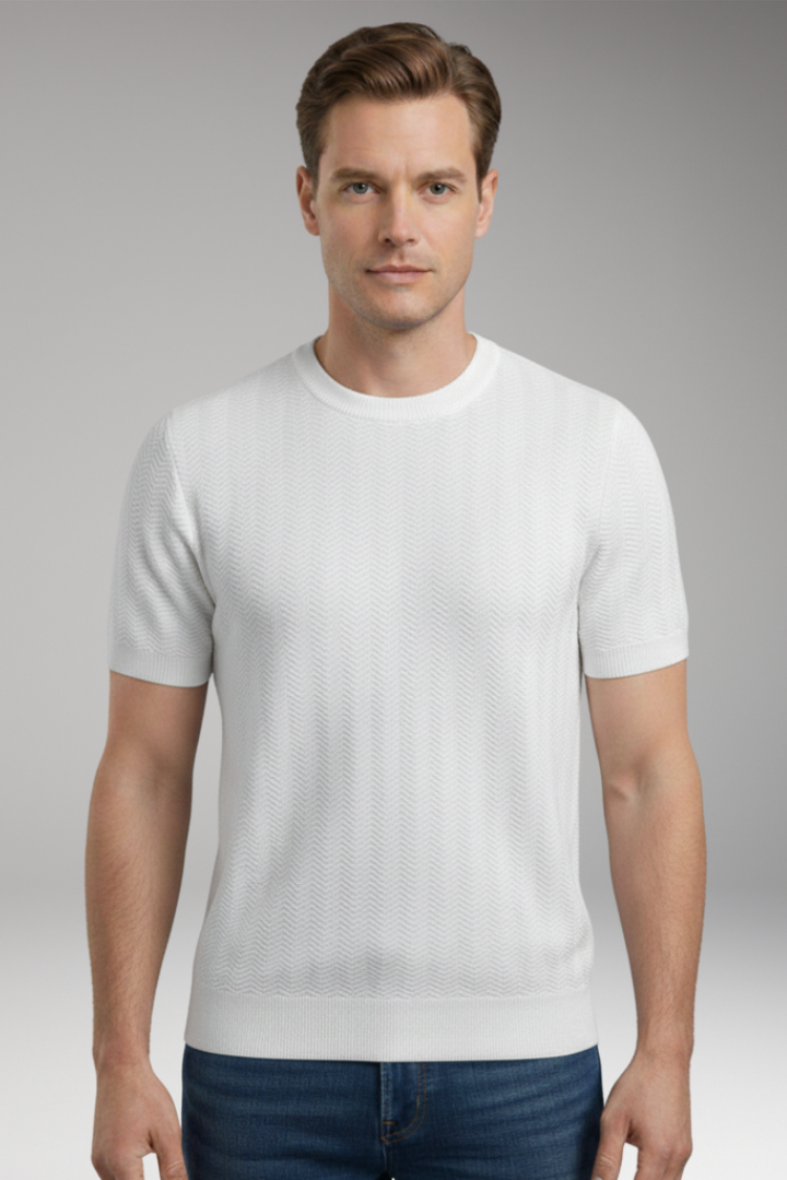 Men's T-Shirt with Crew Neck and Wave Pattern
