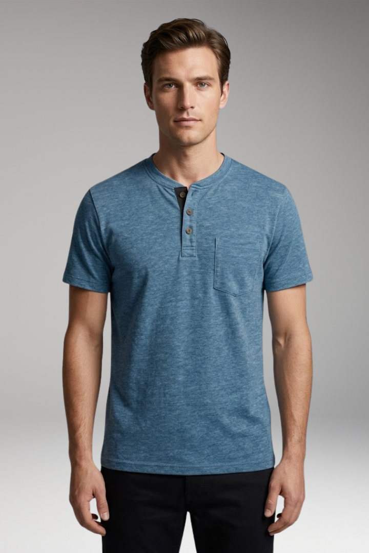 Men's T-Shirt with Structured Collar and Chest Pocket