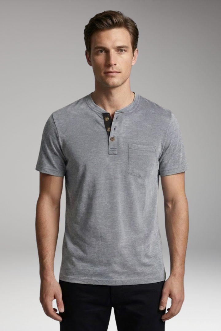 Men's T-Shirt with Structured Collar and Chest Pocket