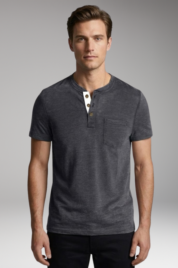 Men's T-Shirt with Structured Collar and Chest Pocket