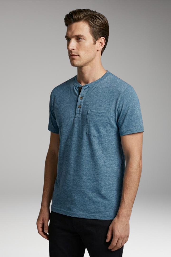 Men's T-Shirt with Structured Collar and Chest Pocket