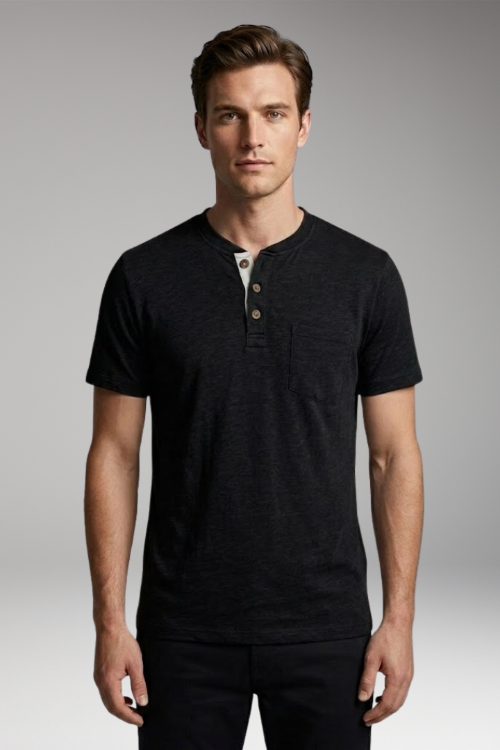 Men's T-Shirt with Structured Collar and Chest Pocket