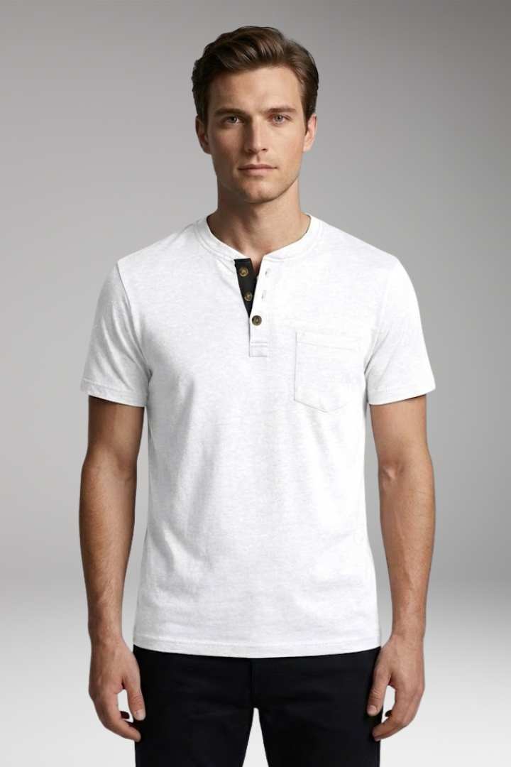 Men's T-Shirt with Structured Collar and Chest Pocket