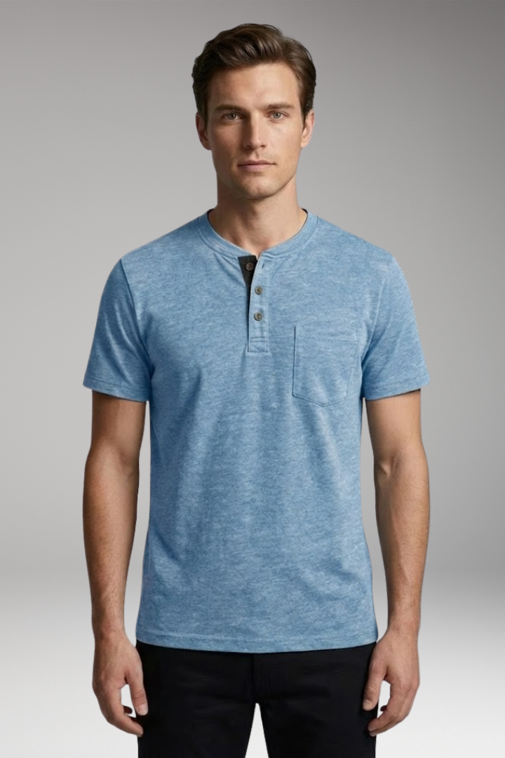 Men's T-Shirt with Structured Collar and Chest Pocket