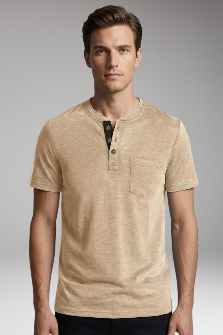 Men's T-Shirt with Structured Collar and Chest Pocket