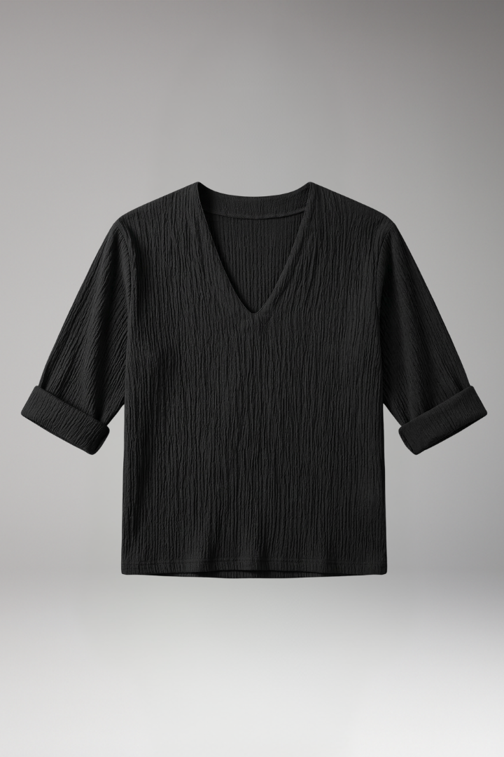 Men's T-Shirt with V-Neck and Rolled Sleeves