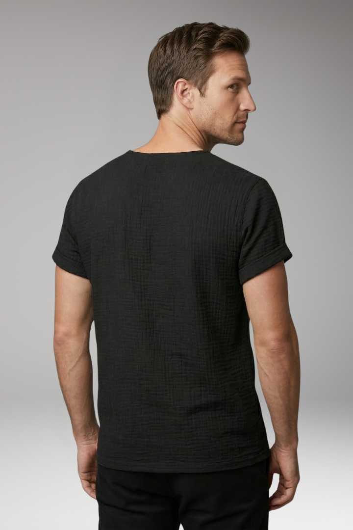 Men's T-Shirt with V-Neck and Rolled Sleeves