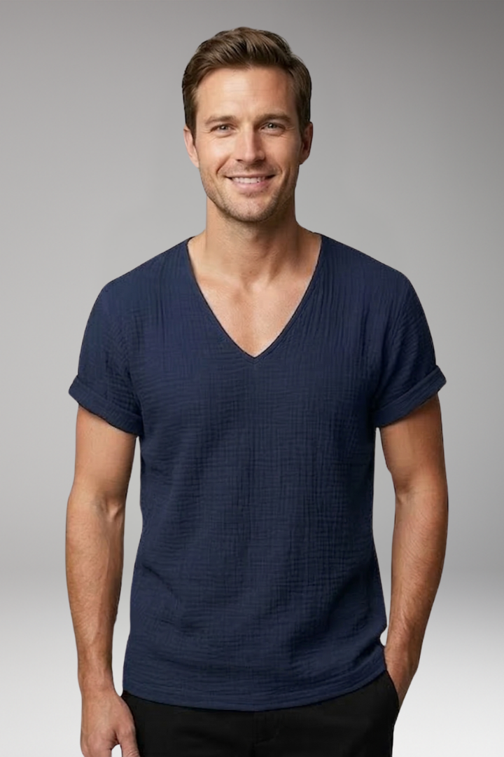 Men's T-Shirt with V-Neck and Rolled Sleeves