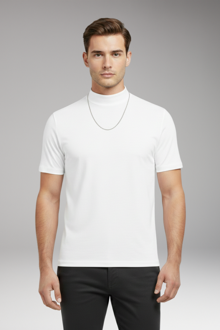 Men's T-shirt with High Collar and Short Sleeves