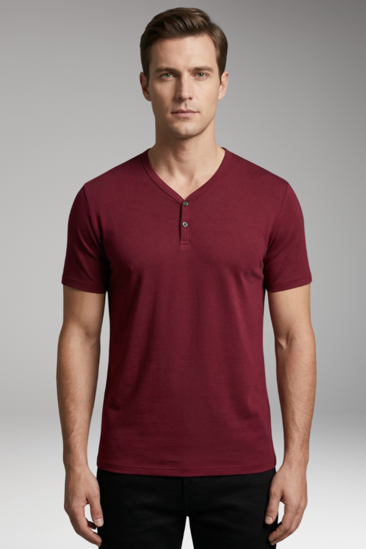 Men's T Shirt with Henley Neck and Short Sleeves